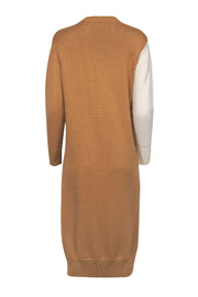 Current Boutique-Prima - Camel & Ivory Two-Toned Wrap Maxi Sweater Dress Sz S