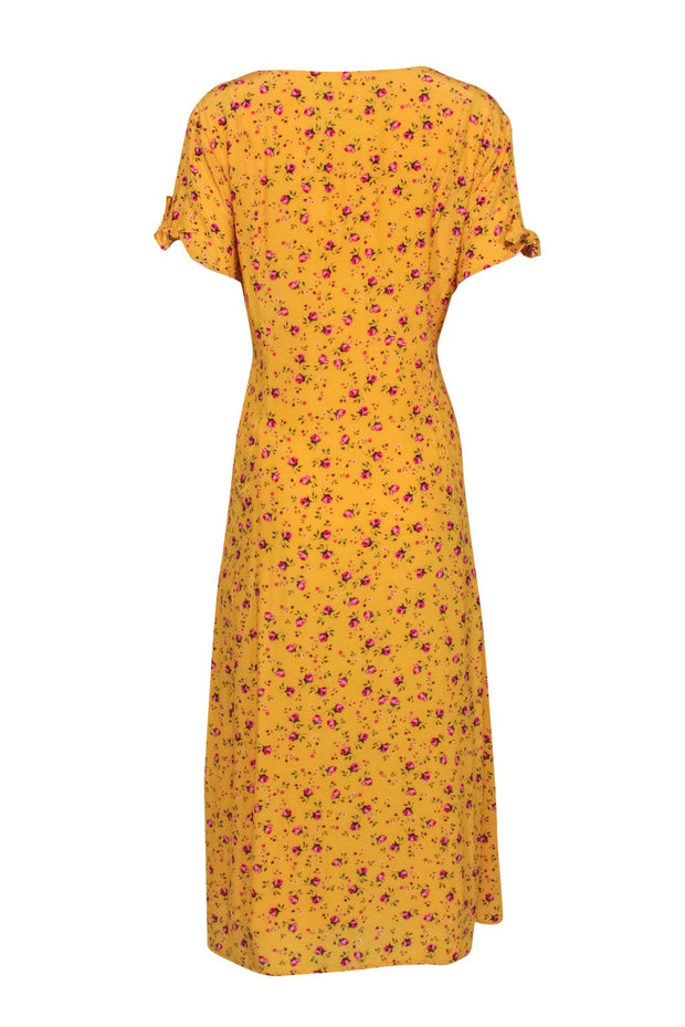 Current Boutique-Privacy Please - Mustard & Pink Rose Bud Print Button Front Dress Sz XL