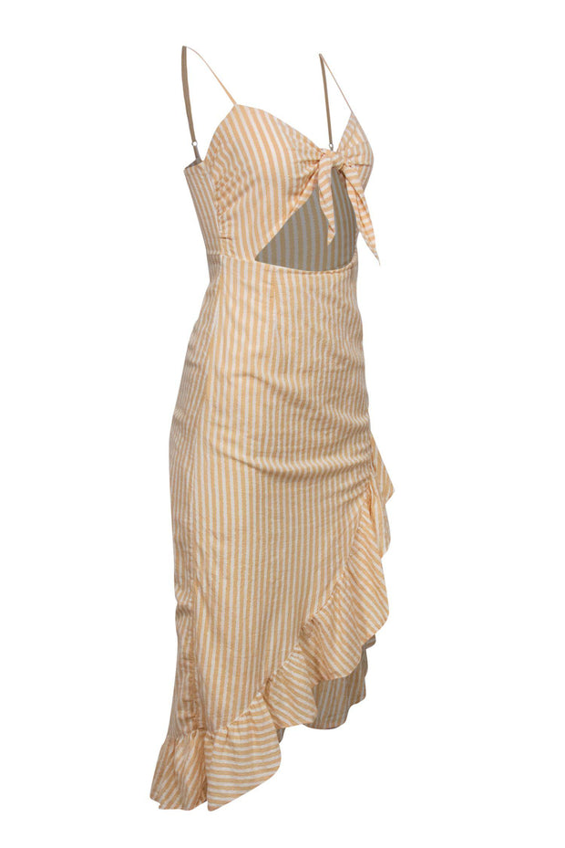 Current Boutique-Privacy Please - Yellow & White Sparkly Striped Sleeveless Midi Dress w/ Cutout Sz S