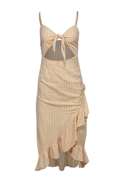 Current Boutique-Privacy Please - Yellow & White Sparkly Striped Sleeveless Midi Dress w/ Cutout Sz S