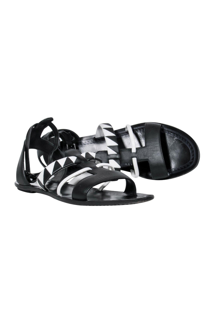 Proenza Schouler Black White Geometric Woven Strappy Sandals