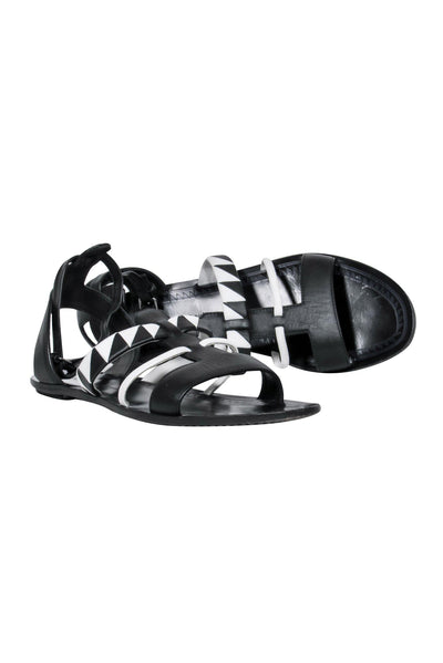 Current Boutique-Proenza Schouler - Black & White Geometric Woven Strappy Sandals Sz 9