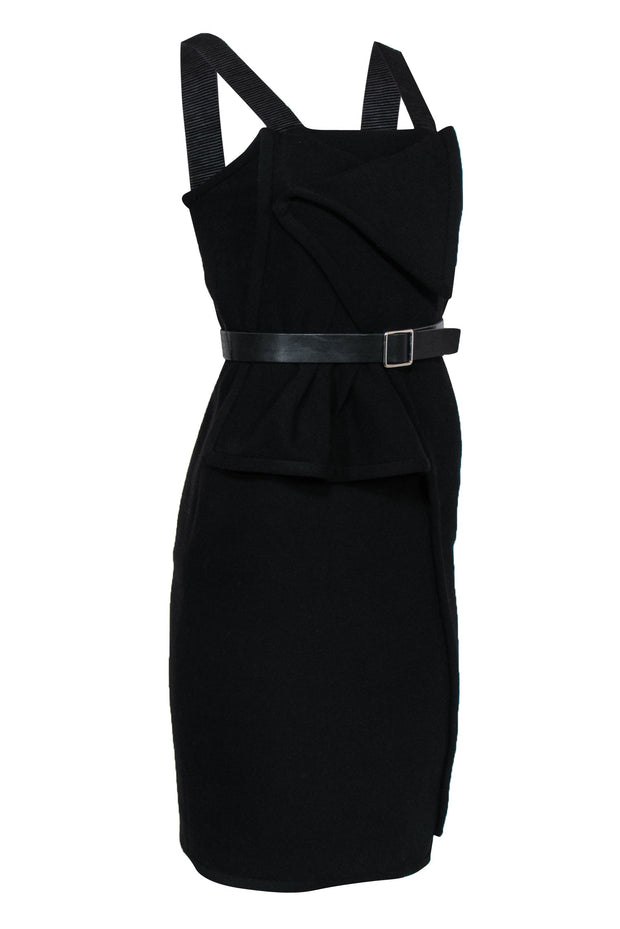 Current Boutique-Proenza Schouler - Black Wool Belted Dress Sz 2