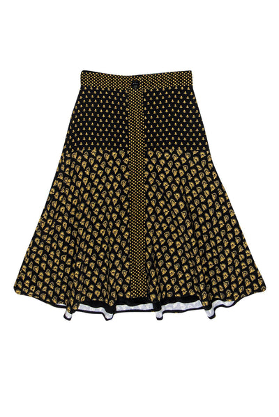 Current Boutique-Proenza Schouler - Black & Yellow Floral & Polka Dot Flared Skirt Sz 4