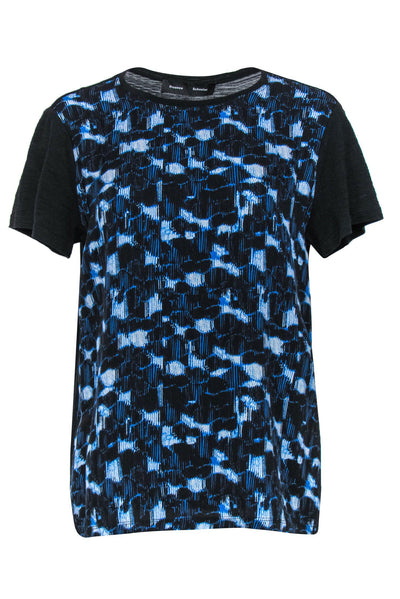 Current Boutique-Proenza Schouler - Blue & Black Patterned Silk & Cotton T-Shirt Sz XS