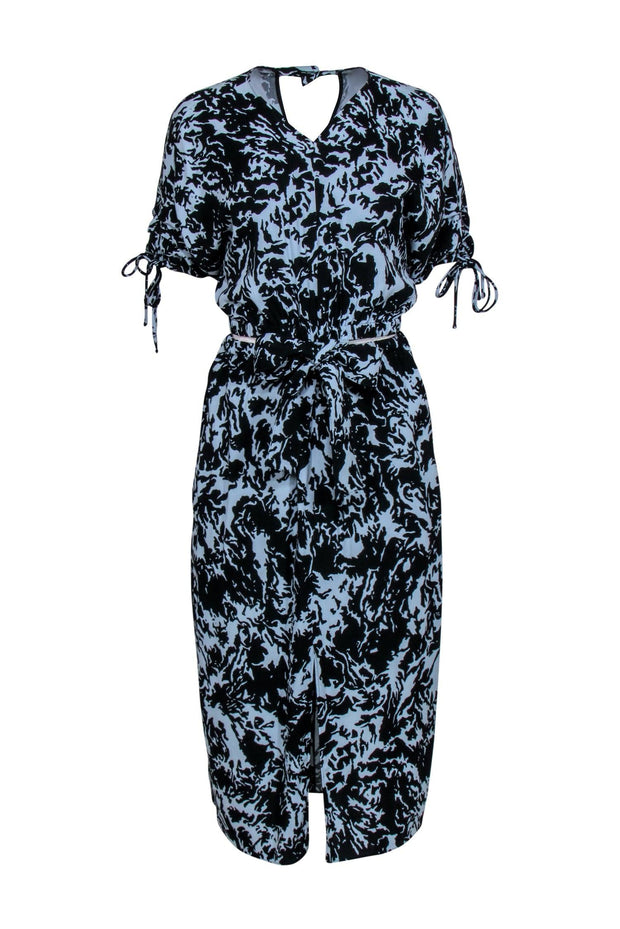 Current Boutique-Proenza Schouler - Blue & Black Printed Midi Dress w/ Cutout Sz 6