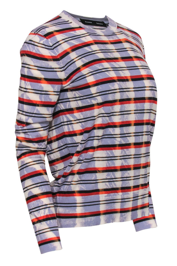 Current Boutique-Proenza Schouler - Lilac, Red & Black Striped & Bleach Print Cotton Sweater Sz M