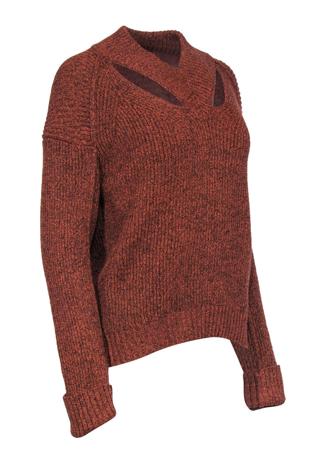 Current Boutique-Proenza Schouler - Rust & Black Knit Pullover Wool Sweater w/ Cut Outs Sz L