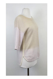 Current Boutique-Pure Collection - Cream & Pink Colorblocked Cashmere Sweater Sz S