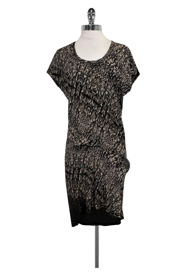 Current Boutique-Pure DKNY - Black & Tan Printed Dress Sz P