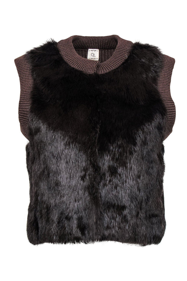 Current Boutique-Qi - Brown Rabbit Fur Knit Vest Sz S