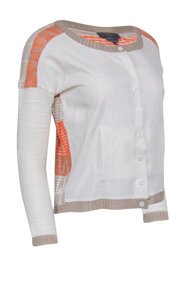 Current Boutique-Quinn - Cream Cardigan w/ Linen Blend Front & Knit Back Sz S