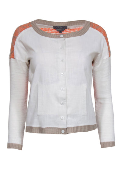 Current Boutique-Quinn - Cream Cardigan w/ Linen Blend Front & Knit Back Sz S