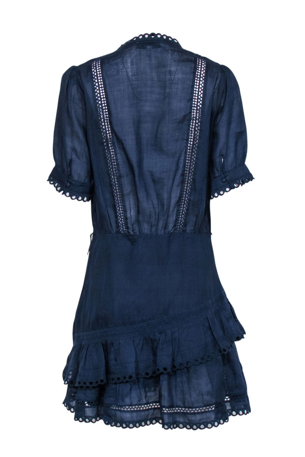 Current Boutique-REISS - Navy Short Sleeve Dress w/ Embroidery Sz 8