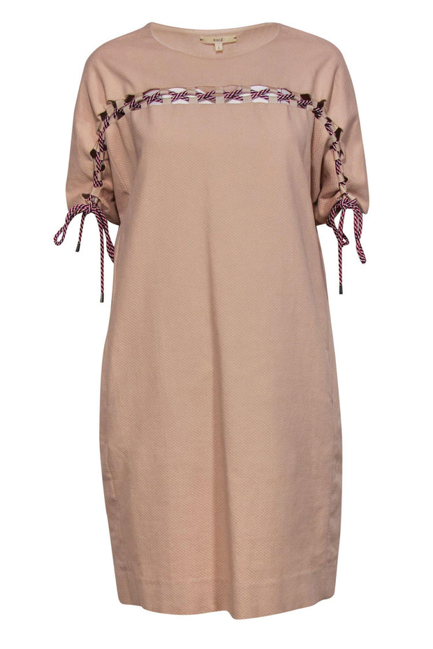Current Boutique-RHIE - Blush Pink Textured Short Sleeve Shift Dress w/ Tied Design Sz 2