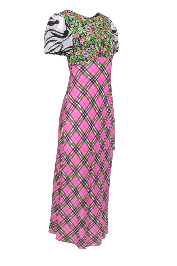 Current Boutique-RIXO - Pink & Green Plaid & Floral "Winnie" Maxi Dress Sz XS