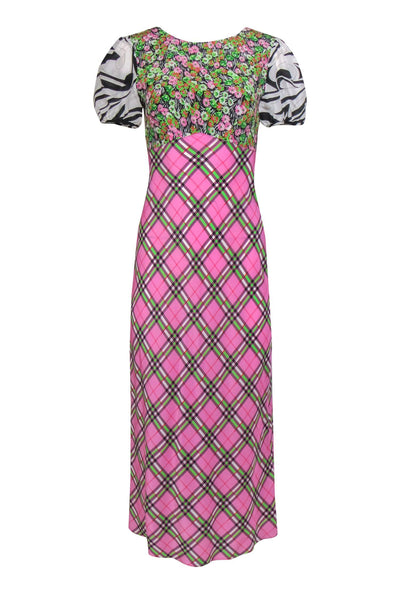Current Boutique-RIXO - Pink & Green Plaid & Floral "Winnie" Maxi Dress Sz XS