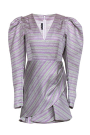 Current Boutique-ROTATE Birger Christensen - Purple & Green Metallic Puffed Sleeve Dress Sz 6