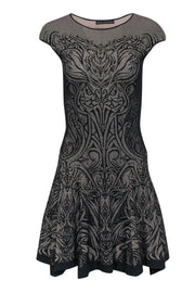 Current Boutique-RVN - Black & Beige Lace Print Knit Drop Waist Dress Sz S