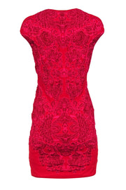 Current Boutique-RVN - Hot Pink & Red Metallic Filigree Knit Bodycon Dress Sz S