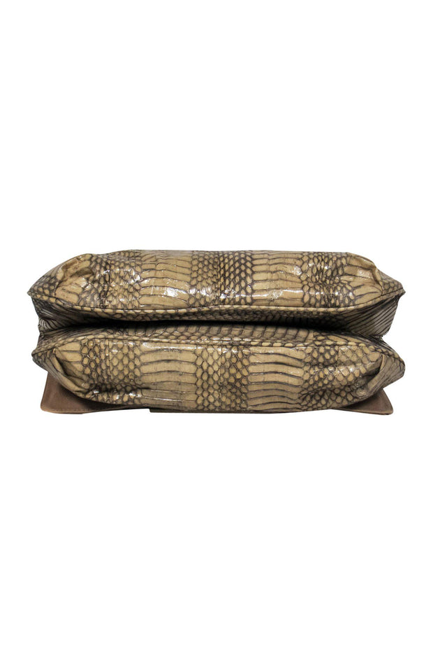 Current Boutique-R&Y Augousti - Beige Snakeskin Shoulder Bag w/ Wooden Chain Handle