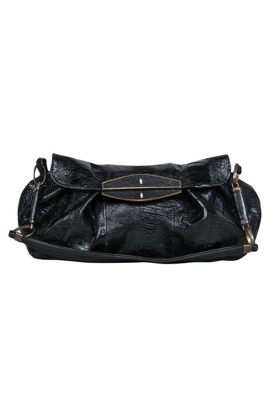Current Boutique-R&Y Augousti - Black Crocodile Baguette Shoulder Bag