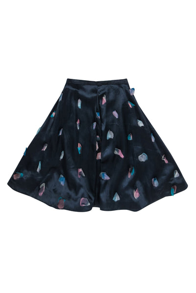 Current Boutique-Rachel Antonoff - Navy Silk A-Line Midi Skirt w/ Petal Appliques Sz 12
