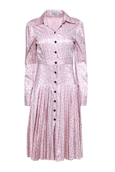 Current Boutique-Rachel Antonoff - Pink Waiter Print Long Sleeve Button Front Dress Sz 4