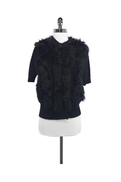Current Boutique-Rachel Comey - Black Fur Short Sleeve Cardigan Sz XS