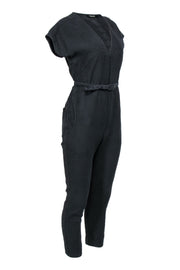Current Boutique-Rachel Comey - Black Textured Short Sleeve Jumpsuit w/ Belt Sz S