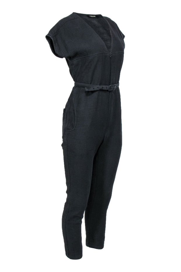 Current Boutique-Rachel Comey - Black Textured Short Sleeve Jumpsuit w/ Belt Sz S