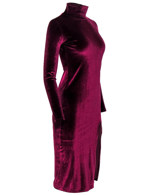 Current Boutique-Rachel Pally - Wine Purple Velvet Mock Neck Midi Dress Sz M