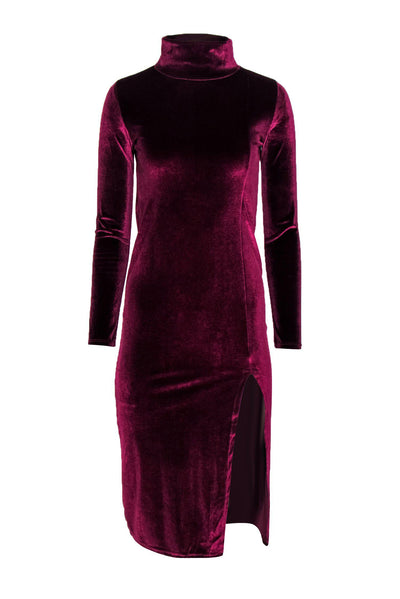 Current Boutique-Rachel Pally - Wine Purple Velvet Mock Neck Midi Dress Sz M