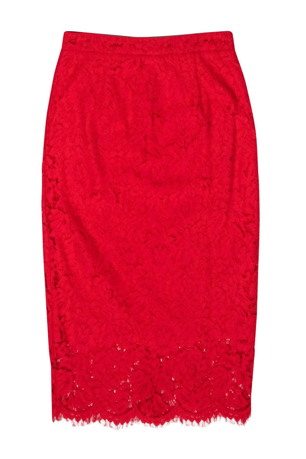 Current Boutique-Rachel Parcell - Red Floral Lace Midi Skirt Sz S