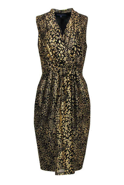 Current Boutique-Rachel Rachel Roy - Gold & Black Metallic Leopard Print Sleeveless Midi Dress Sz L