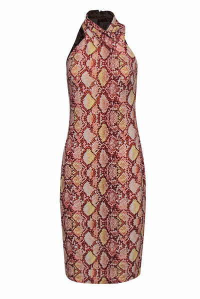 Current Boutique-Rachel Rachel Roy - Pink Snakeskin Print Bodycon Dress w/ Draped Neckline Sz S