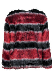 Current Boutique-Rachel Rachel Roy - Red & Black Striped Faux Fur Coat Sz 0X