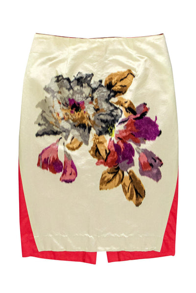 Current Boutique-Rachel Roy - Cream & Pink Pencil Skirt w/ Floral Design Sz 6
