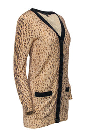 Current Boutique-Rachel Roy - Leopard Print Button-Up Wool Cardigan w/ Navy Trim Sz S