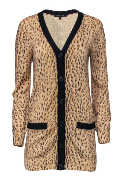 Current Boutique-Rachel Roy - Leopard Print Button-Up Wool Cardigan w/ Navy Trim Sz S