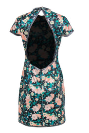 Current Boutique-Rachel Zoe - Black, Green & Light Pink Sequin Floral Open Back Dress Sz 10