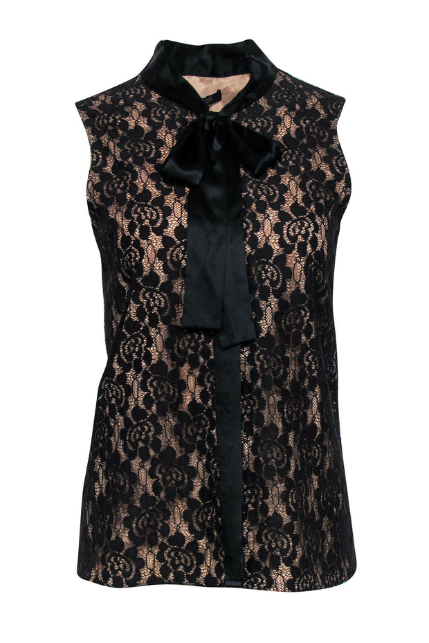 Current Boutique-Rachel Zoe - Black Lace Tie Neck Sleeveless Blouse Sz 12