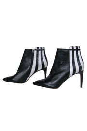 Current Boutique-Rachel Zoe - Black Leather Heeled Ankle Booties w/ White Racing Stripes Sz 8