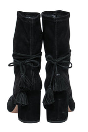 Current Boutique-Rachel Zoe - Black Suede Block Heel Booties w/ Tassel Ties Sz 6