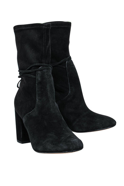 Current Boutique-Rachel Zoe - Black Suede Block Heel Booties w/ Tassel Ties Sz 6
