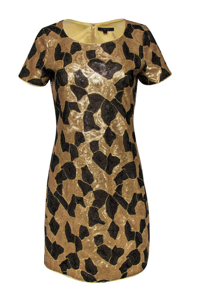Current Boutique-Rachel Zoe - Gold & Black Sequin Print Short Sleeve Shift Dress Sz M