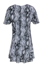 Current Boutique-Rachel Zoe - Gray Snakeskin Printed Shift Dress w/ Flounce Hem Sz 10