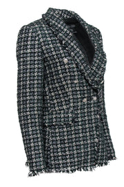 Current Boutique-Rachel Zoe - Green, Black & White Metallic Tweed Buttoned Blazer Sz S