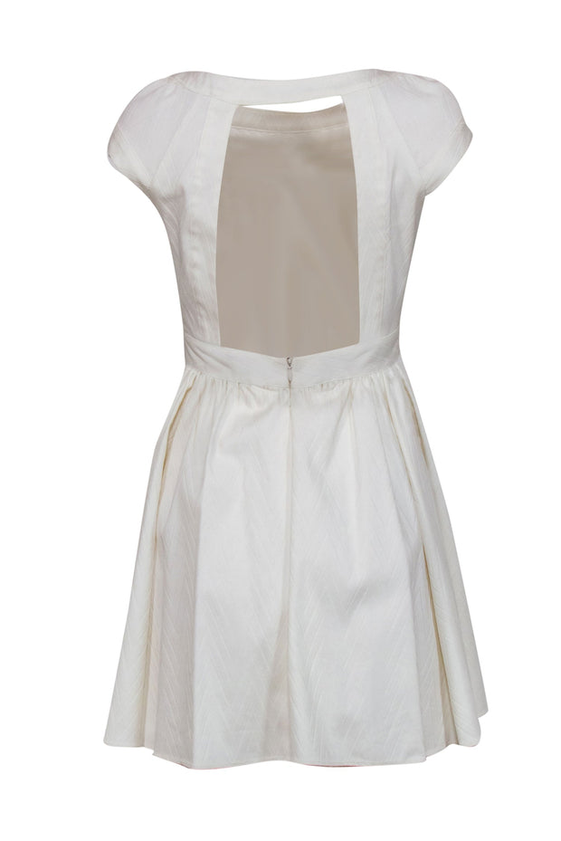 Current Boutique-Rachel Zoe - Ivory Chevron Textured Cotton Blend Fit & Flare Dress Sz 4