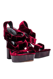 Current Boutique-Rachel Zoe - Maroon Velvet Strappy Platform Heels Sz 10